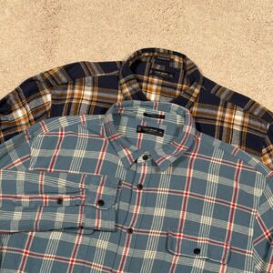 Lucky Brand Lot of 2 Mens XXL Classic Fit Flannel Shirt Blue Plaid Button Up